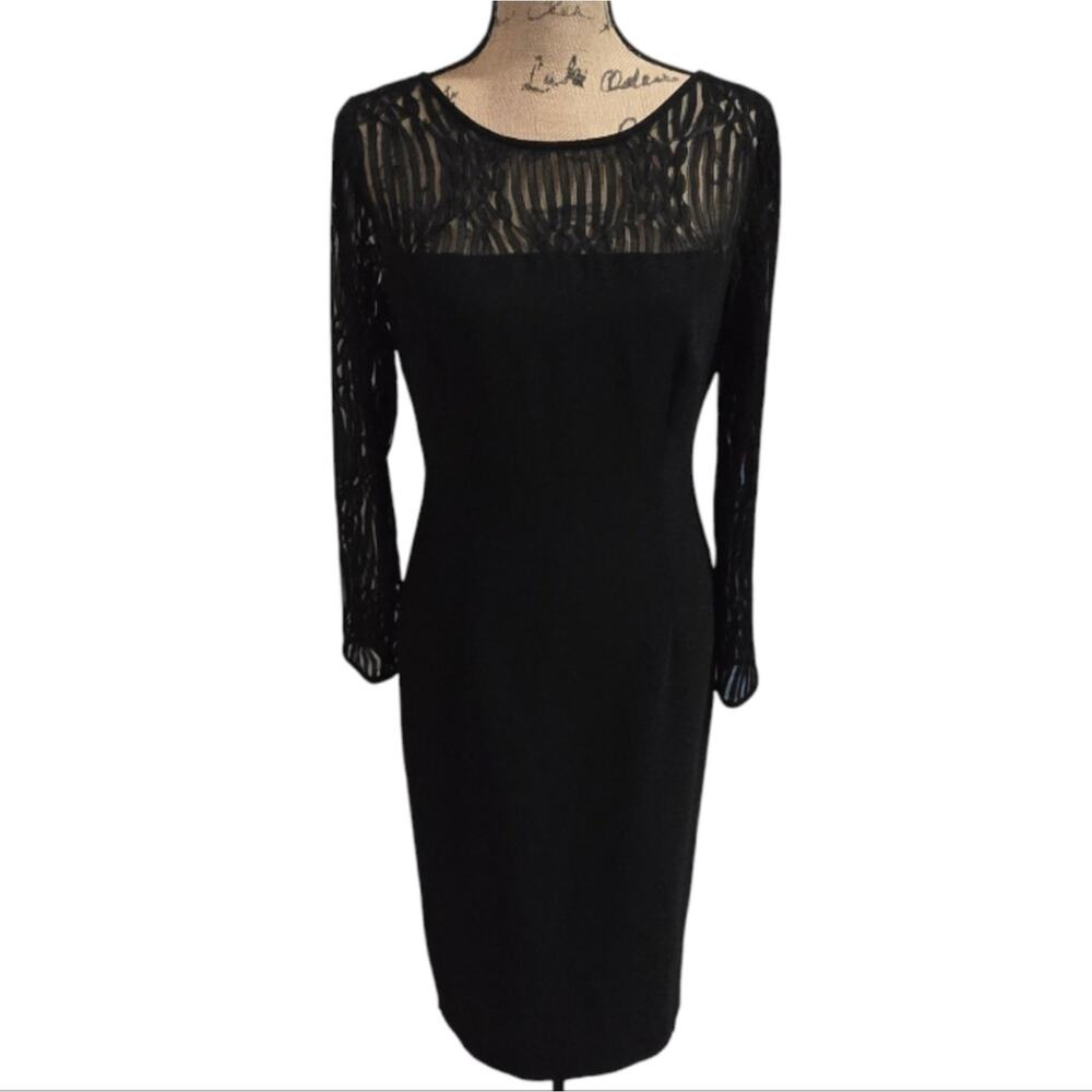 Maggy London Vintage Elegant Black Lace Sleeve Dress Size 6
